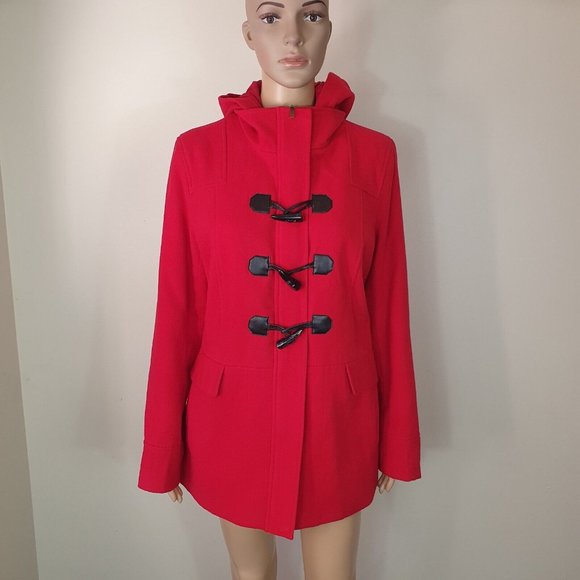 NWOT Katies duffle jacket trench coat Sze 14 Red hooded NEW overcoat Retro - Picture 2 of 7
